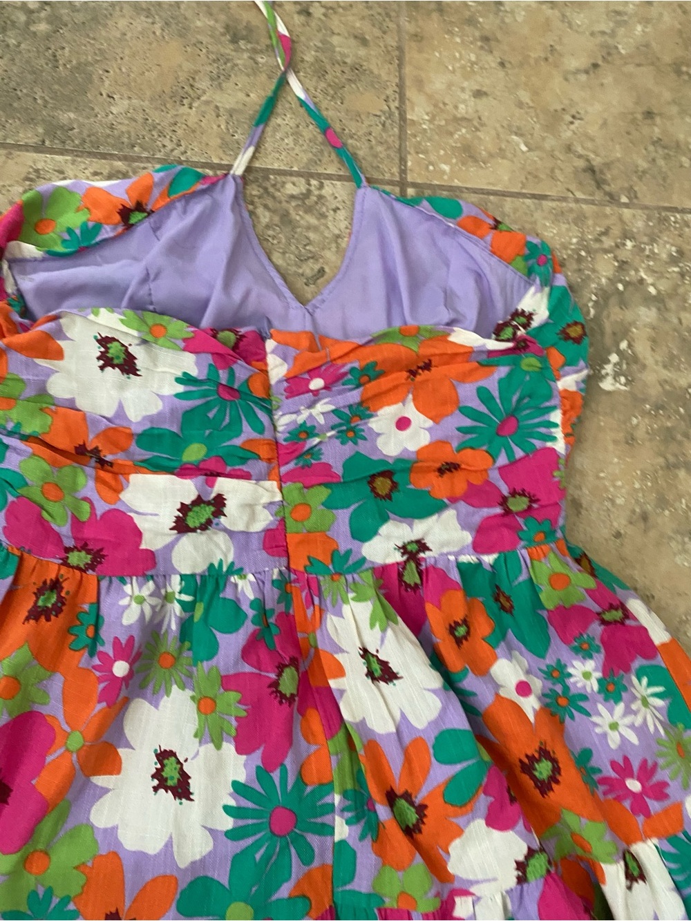 Day+Moon Retro Floral Halter Ruched Bodice Coquette Flowy Mini Feminine Dress S - Picture 11 of 14